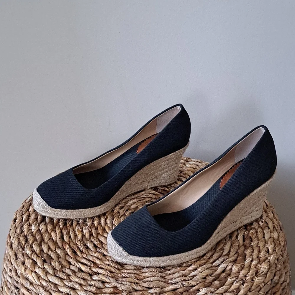 J.Crew Womens Seville Black Canvas Slip On‎ Platform Espadrille Sandals 9.5